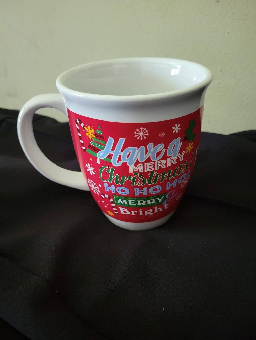 Royal Norfolk Red Christmas Mug with Multicolor Holiday Lettering